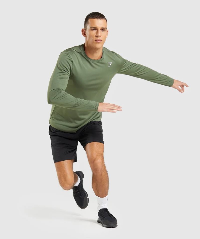 Men's Gymshark Arrival Long Sleeve T-Shirts Olive | CA 0N1687